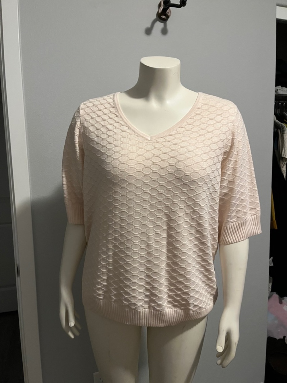 Ella Moss Pale Pink/Peach Textured V-Neck Sweater
